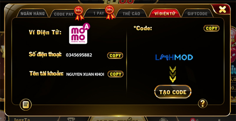 nạp tiền tại cổng game Yo88 qua thẻ ngân hàng